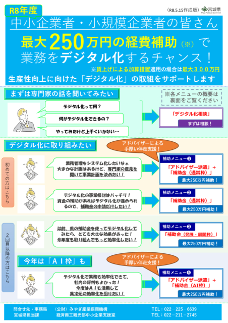 【情報提供】【最大250万円】宮城県「デジタル化支援事業補助金」がスタート！